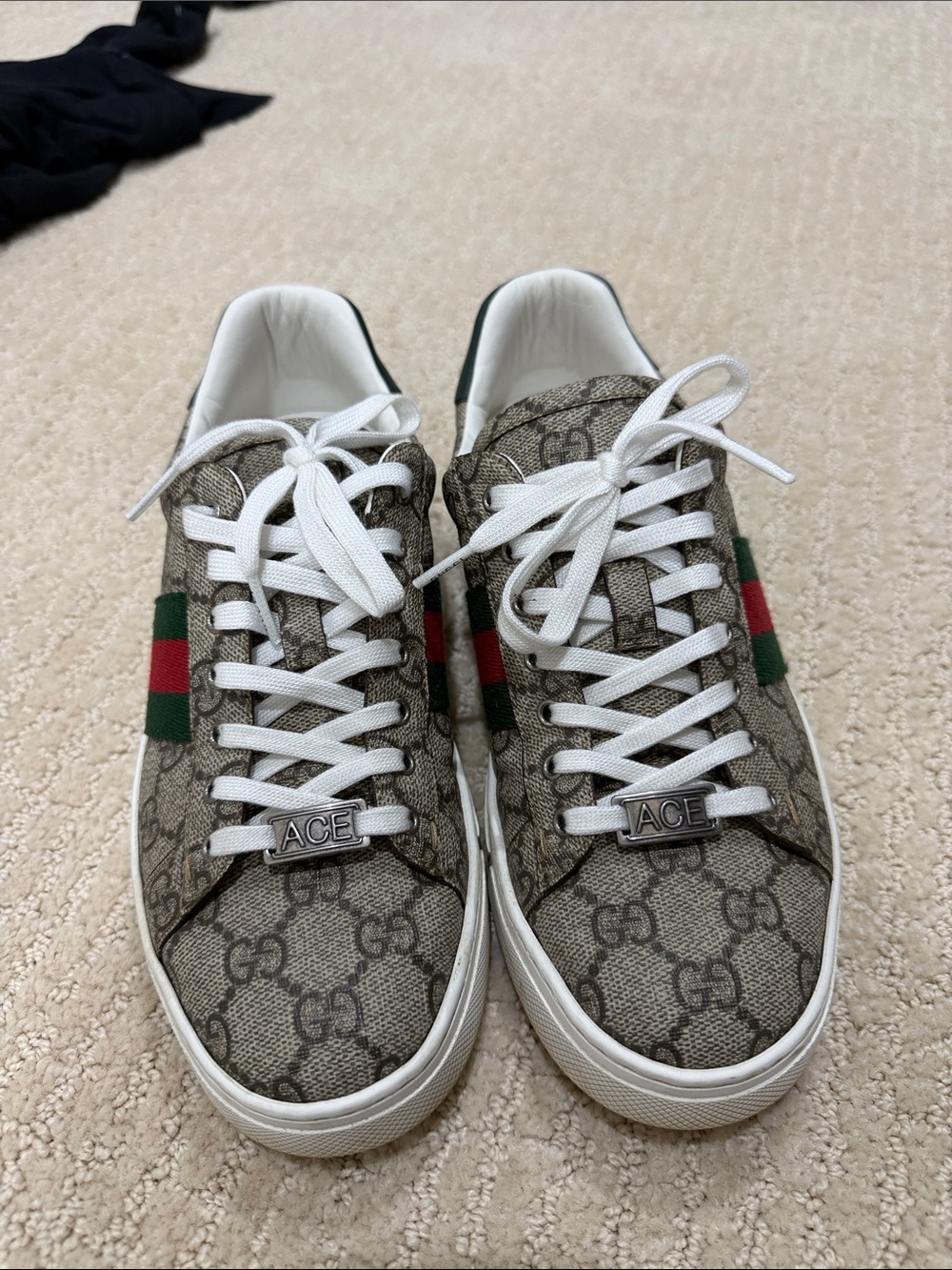 Gucci Brown GG Supreme Canvas Sneakers with Green and Red Web Stripe
